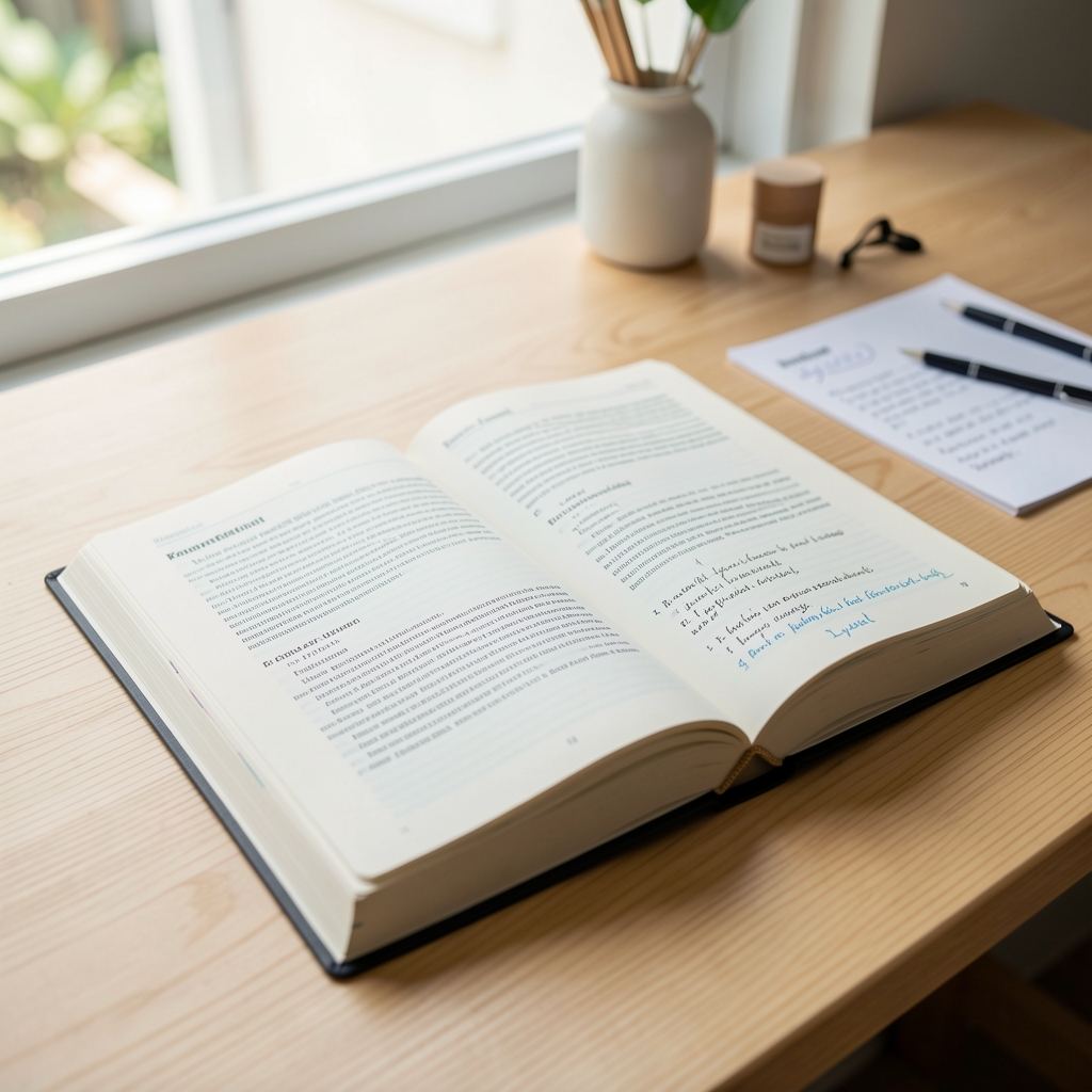 Man reading in a calm, dimly lit bedroom setting, optimised sleep environment with minimal distractions, recovery focus
